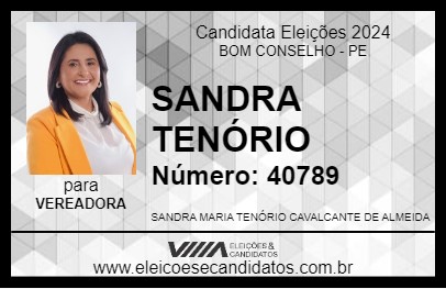 Candidato SANDRA TENÓRIO 2024 - BOM CONSELHO - Eleições