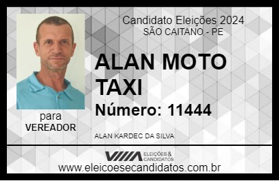 Candidato ALAN MOTO TAXI 2024 - SÃO CAITANO - Eleições