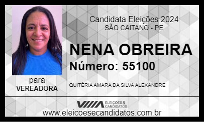 Candidato NENA OBREIRA 2024 - SÃO CAITANO - Eleições