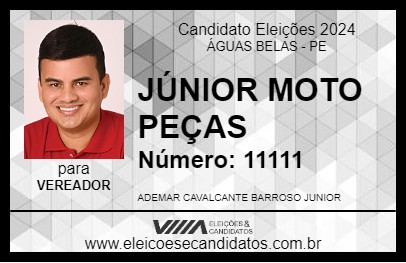 Candidato JÚNIOR MOTO PEÇAS 2024 - ÁGUAS BELAS - Eleições