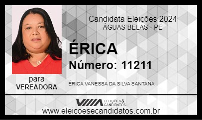 Candidato ÉRICA 2024 - ÁGUAS BELAS - Eleições