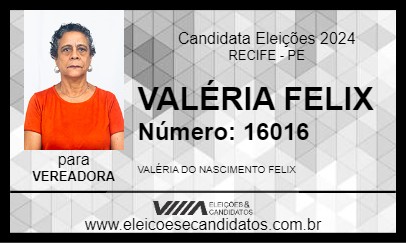 Candidato VALÉRIA FELIX 2024 - RECIFE - Eleições