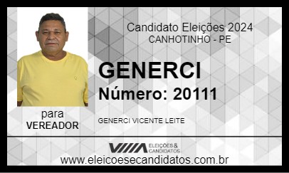 Candidato GENERCI 2024 - CANHOTINHO - Eleições