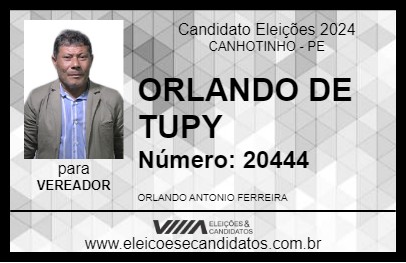 Candidato ORLANDO DE TUPY 2024 - CANHOTINHO - Eleições