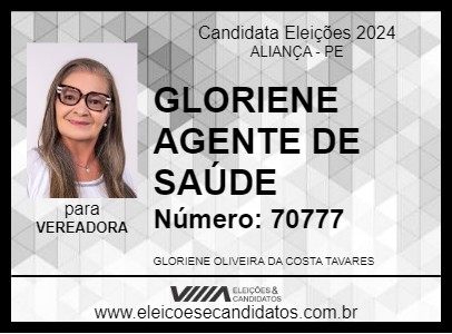 Candidato GLORIENE AGENTE DE SAÚDE 2024 - ALIANÇA - Eleições