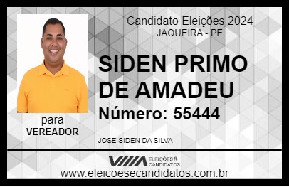 Candidato SIDEN PRIMO DE AMADEU 2024 - JAQUEIRA - Eleições