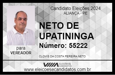 Candidato NETO DE UPATININGA 2024 - ALIANÇA - Eleições