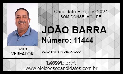 Candidato JOÃO BARRA 2024 - BOM CONSELHO - Eleições