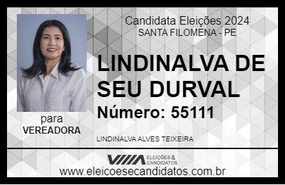 Candidato LINDINALVA DE SEU DURVAL 2024 - SANTA FILOMENA - Eleições