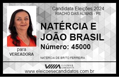 Candidato NATÉRCIA JUNTOS 2024 - RIACHO DAS ALMAS - Eleições