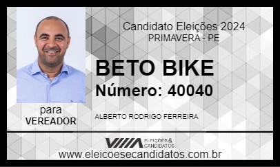 Candidato BETO BIKE 2024 - PRIMAVERA - Eleições