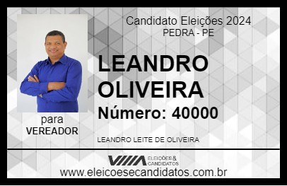 Candidato LEANDRO OLIVEIRA 2024 - PEDRA - Eleições