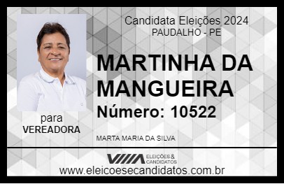 Candidato MARTINHA DA MANGUEIRA 2024 - PAUDALHO - Eleições