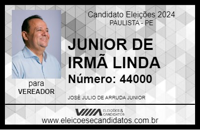 Candidato JUNIOR DE IRMÃ LINDA 2024 - PAULISTA - Eleições