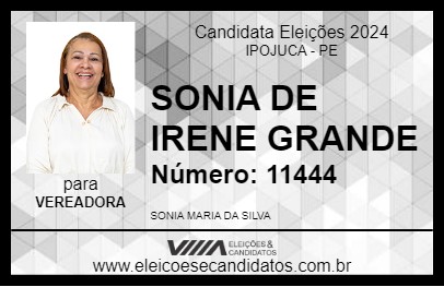 Candidato SONIA DE IRENE GRANDE 2024 - IPOJUCA - Eleições