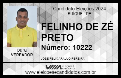 Candidato FELINHO DE ZÉ PRETO 2024 - BUÍQUE - Eleições