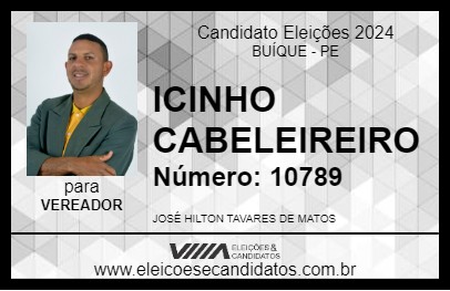 Candidato ICINHO CABELEIREIRO 2024 - BUÍQUE - Eleições