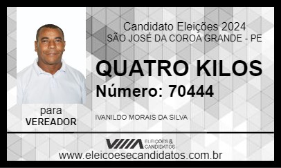 Candidato QUATRO KILOS 2024 - SÃO JOSÉ DA COROA GRANDE - Eleições