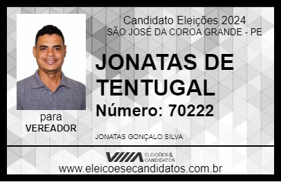 Candidato JONATAS DE TENTUGAL 2024 - SÃO JOSÉ DA COROA GRANDE - Eleições