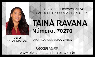 Candidato TAINÁ RAVANA 2024 - SÃO JOSÉ DA COROA GRANDE - Eleições