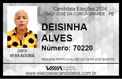 Candidato DEISINHA ALVES 2024 - SÃO JOSÉ DA COROA GRANDE - Eleições