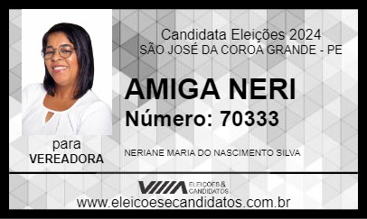 Candidato AMIGA NERI 2024 - SÃO JOSÉ DA COROA GRANDE - Eleições