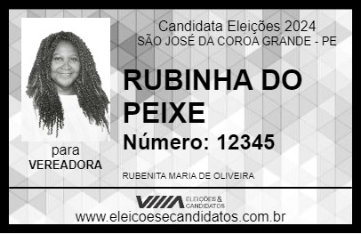 Candidato RUBINHA DO PEIXE 2024 - SÃO JOSÉ DA COROA GRANDE - Eleições