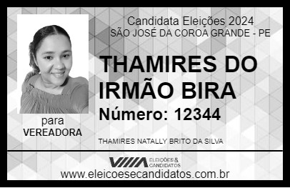 Candidato THAMIRES DO IRMÃO BIRA 2024 - SÃO JOSÉ DA COROA GRANDE - Eleições