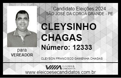 Candidato CLEYSINHO CHAGAS 2024 - SÃO JOSÉ DA COROA GRANDE - Eleições