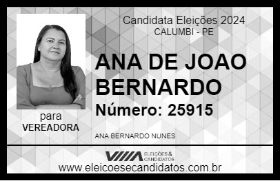 Candidato ANA DE JOAO BERNARDO 2024 - CALUMBI - Eleições