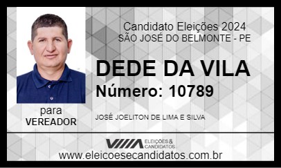 Candidato DEDE DA VILA 2024 - SÃO JOSÉ DO BELMONTE - Eleições