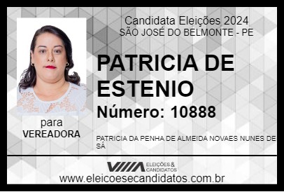 Candidato PATRICIA DE ESTENIO 2024 - SÃO JOSÉ DO BELMONTE - Eleições