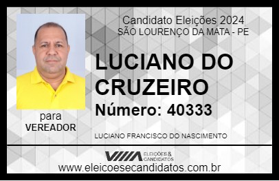 Candidato LUCIANO DO CRUZEIRO 2024 - SÃO LOURENÇO DA MATA - Eleições