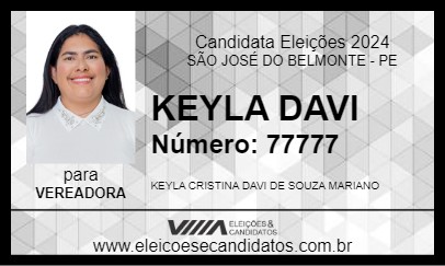 Candidato KEYLA DAVI 2024 - SÃO JOSÉ DO BELMONTE - Eleições