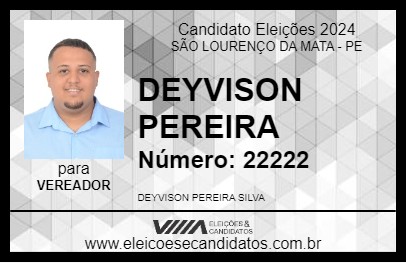 Candidato DEYVISON PEREIRA 2024 - SÃO LOURENÇO DA MATA - Eleições