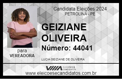 Candidato GEIZIANE  OLIVEIRA 2024 - PETROLINA - Eleições