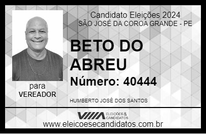 Candidato BETO DO ABREU 2024 - SÃO JOSÉ DA COROA GRANDE - Eleições