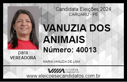 Candidato VANUZIA DOS ANIMAIS 2024 - CARUARU - Eleições