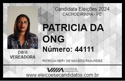 Candidato PATRICIA DA ONG 2024 - CACHOEIRINHA - Eleições