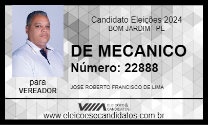 Candidato DE MECANICO 2024 - BOM JARDIM - Eleições