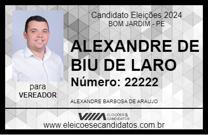 Candidato ALEXANDRE DE BIU DE LARO 2024 - BOM JARDIM - Eleições