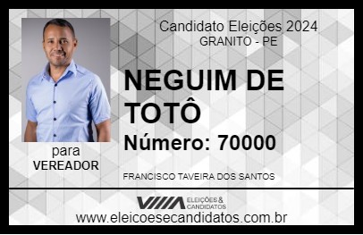 Candidato NEGUIM DE TOTÔ 2024 - GRANITO - Eleições