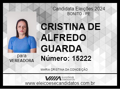 Candidato CRISTINA DE ALFREDO GUARDA 2024 - BONITO - Eleições