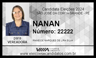 Candidato NANAN 2024 - SÃO JOSÉ DA COROA GRANDE - Eleições