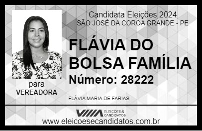 Candidato FLÁVIA DO BOLSA FAMÍLIA 2024 - SÃO JOSÉ DA COROA GRANDE - Eleições