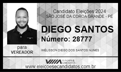 Candidato DIEGO SANTOS 2024 - SÃO JOSÉ DA COROA GRANDE - Eleições