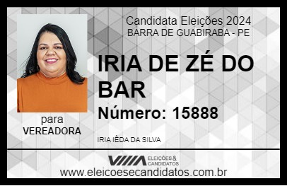 Candidato IRIA DE ZÉ DO BAR 2024 - BARRA DE GUABIRABA - Eleições