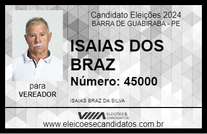 Candidato ISAIAS DOS BRAZ 2024 - BARRA DE GUABIRABA - Eleições