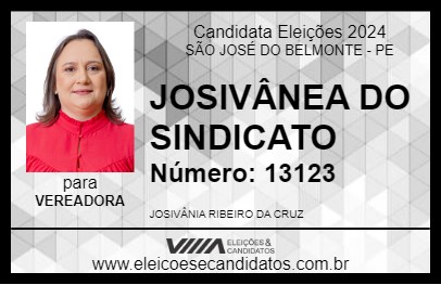 Candidato JOSIVÂNIA DO SINDICATO 2024 - SÃO JOSÉ DO BELMONTE - Eleições