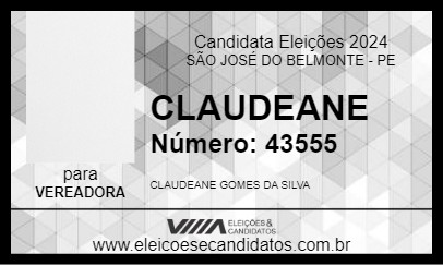 Candidato CLAUDEANE 2024 - SÃO JOSÉ DO BELMONTE - Eleições